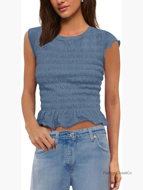 Tops - Womens Crop Top Short Sleeve Ruched Fitted T Shirt Summer Going Out Y2k Baby Tee